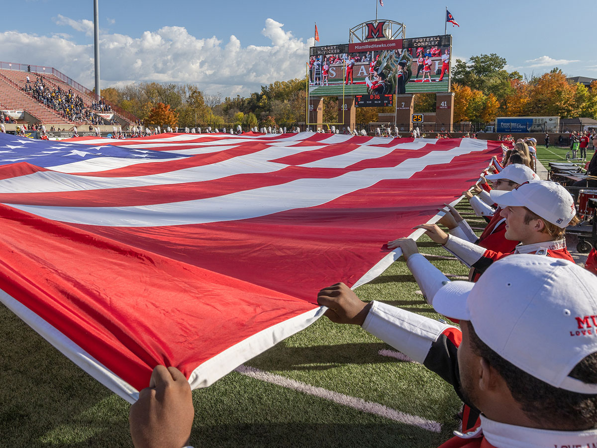 U.S. flag during 2023 Homecoming football game